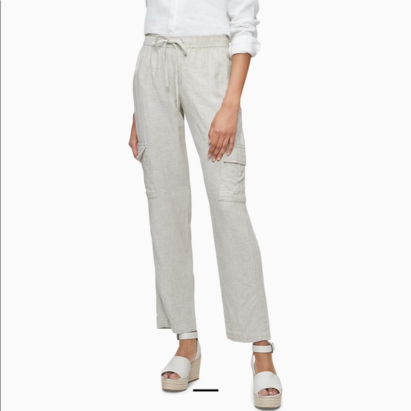 Calvin Klein Pants - Calvin Klein • Linen Khaki Mini Stripe Drawstring Cargo Pants